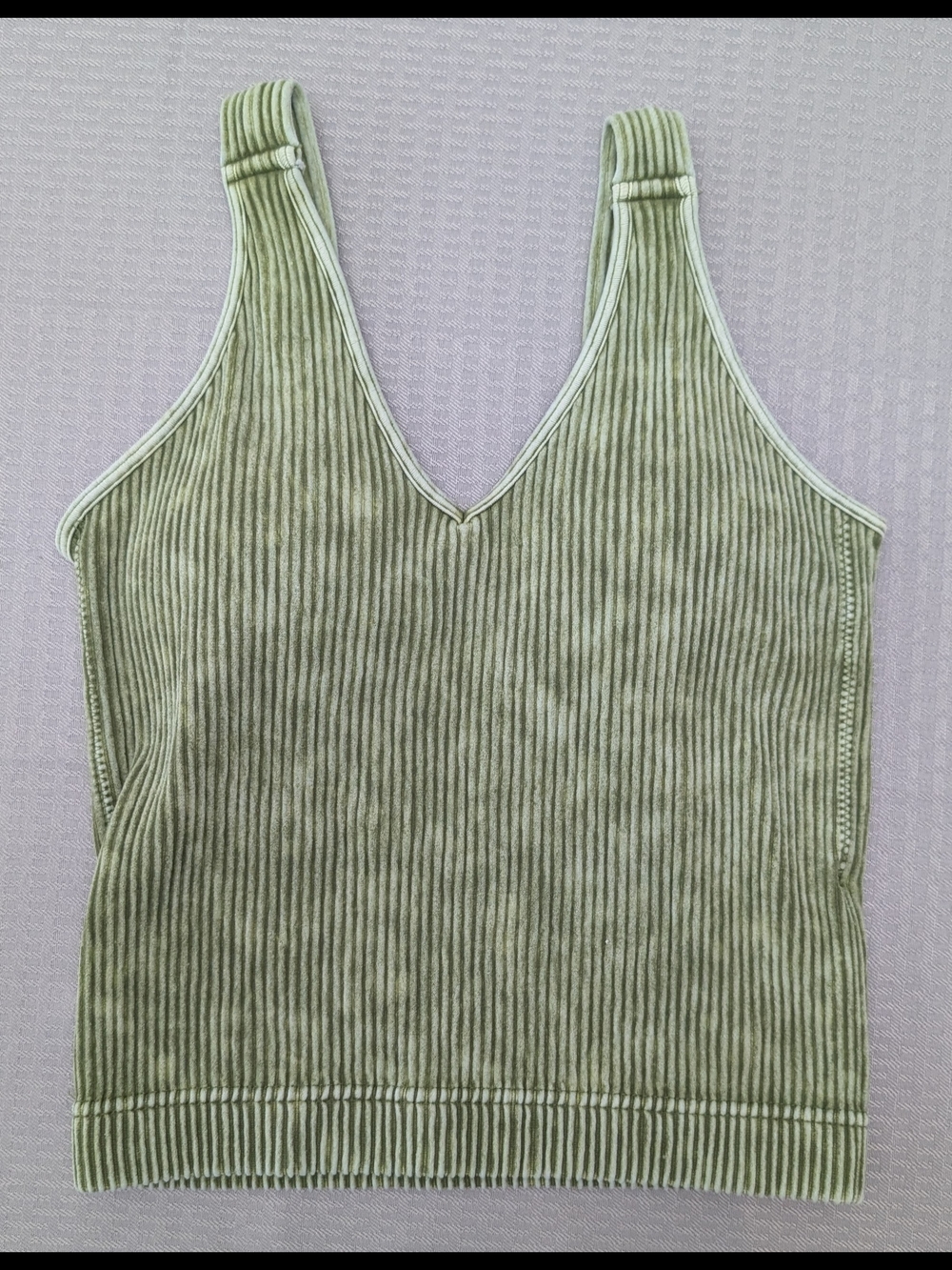 Zenana Women's Mineral Wash Ribbed V-Neck Tank Top Ash Olive 6279A L/XL Or S/M - Picture 1 of 4